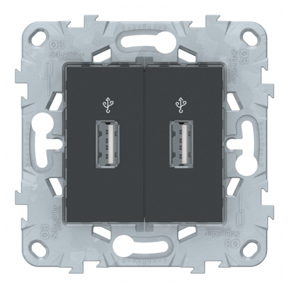 Розетка USB Schneider Electric Unica NEW NU542754 скрытая установка антрацит два информационных модуля