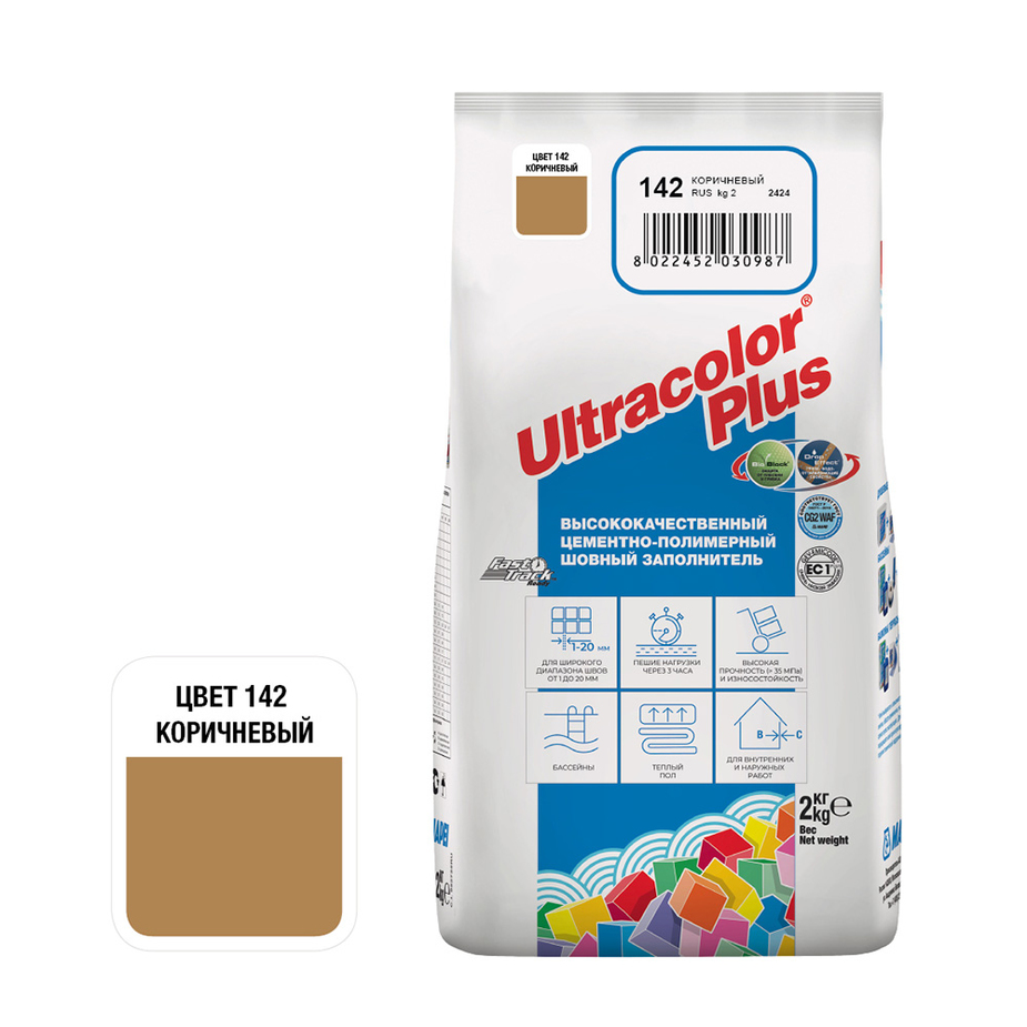 Затирка цементная Mapei Ultracolor Plus 142 коричневая 2 кг