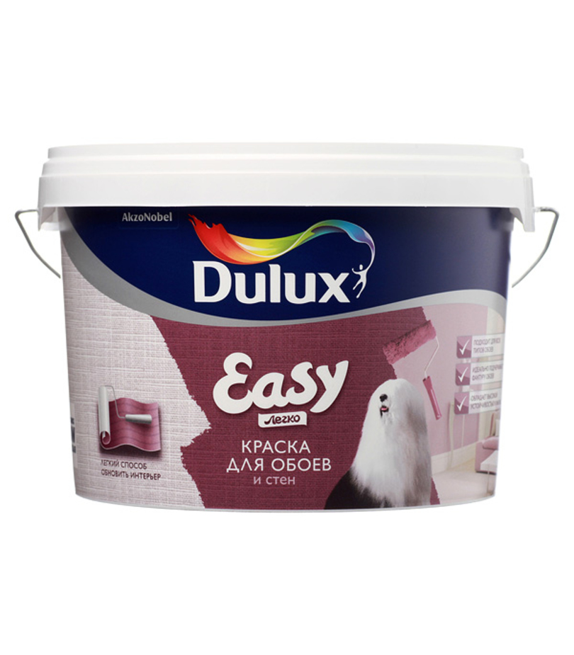 Краска моющаяся Dulux Easy для обоев и стен база BW белая 2,5 л