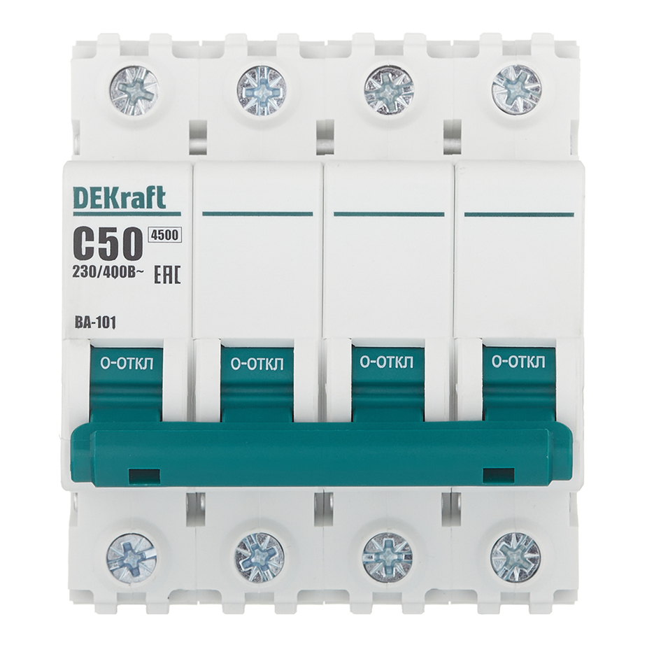 Автоматический выключатель Dekraft BA-101 (11095DEK) 4Р 50А тип C 4,5 кА 230-400 В на DIN-рейку