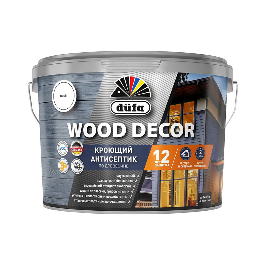 Антисептик Dufa Wood Decor кроющий декоративный для дерева база 1 белый 2,5 л