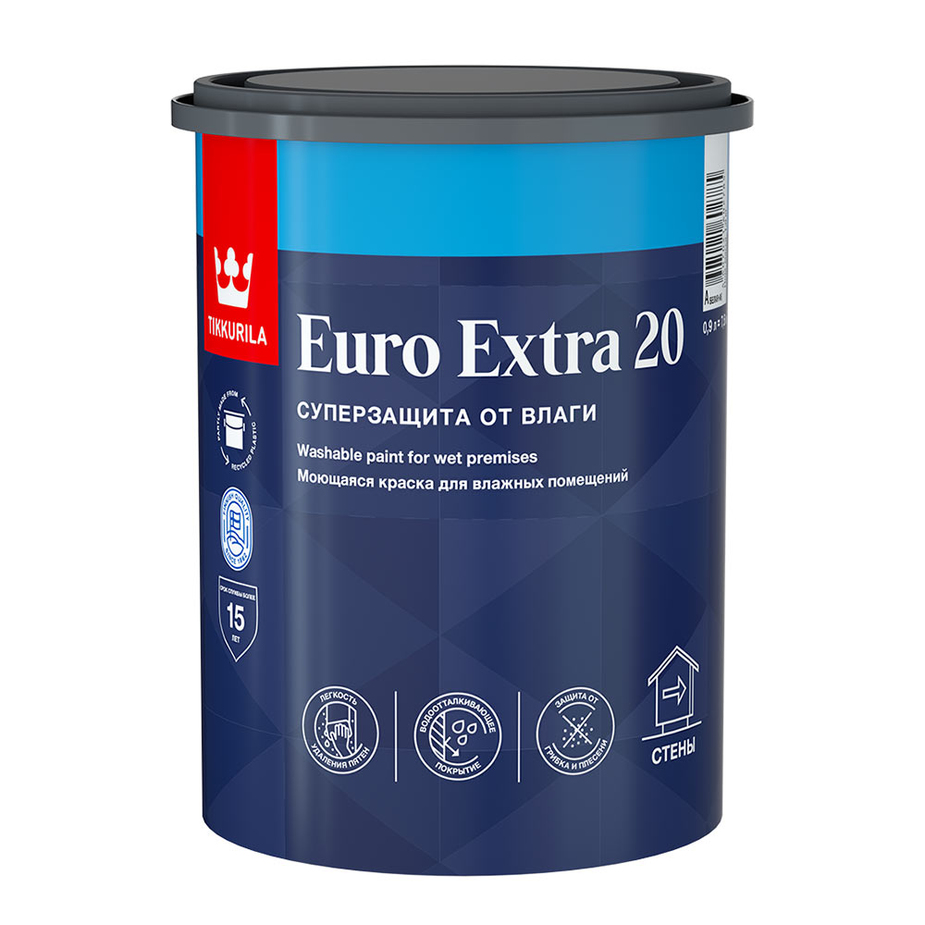 Краска моющаяся Tikkurila Euro Extra 20 база А белая 0,9 л