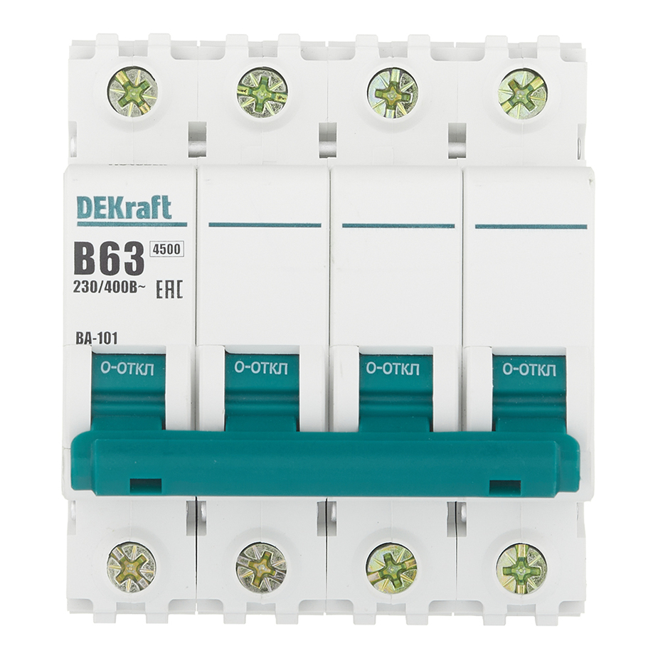 Автоматический выключатель Dekraft BA-101 (11048DEK) 4Р 63А тип B 4,5 кА 230-400 В на DIN-рейку