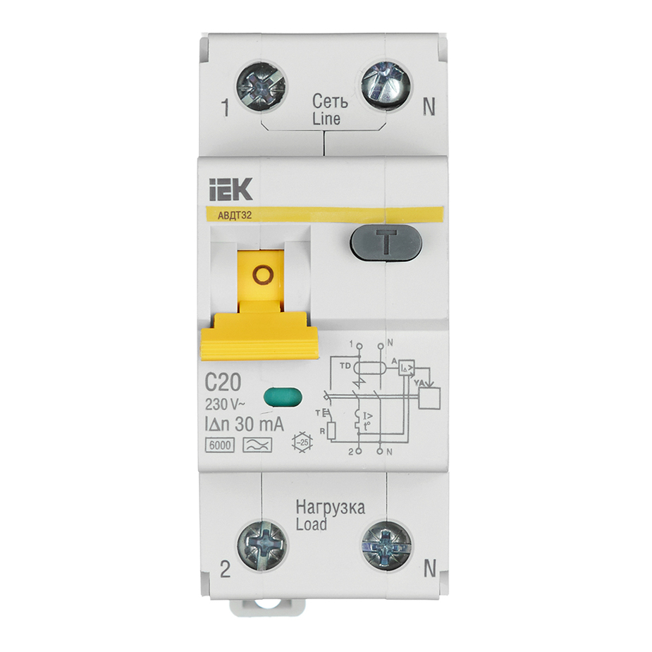 Автомат дифференциальный IEK АВДТ 32 (MAD22-5-020-C-30) 20А 30 мА 1P+N тип АС 6 кА