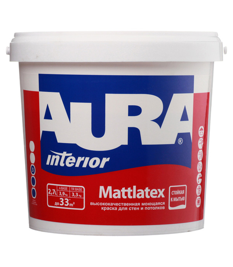 Краска моющаяся Aura Interior Mattlatex база TR бесцветная 2,7 л