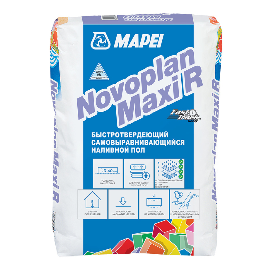 Ровнитель (наливной пол) финишный Mapei Novoplan R Maxi самовыравнивающийся высокопрочный быстротвердеющий 23 кг