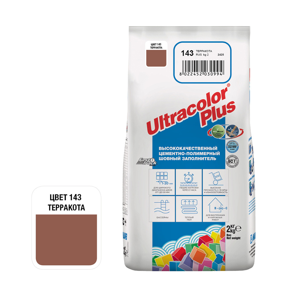 Затирка цементная Mapei Ultracolor Plus 143 терракотовая 2 кг