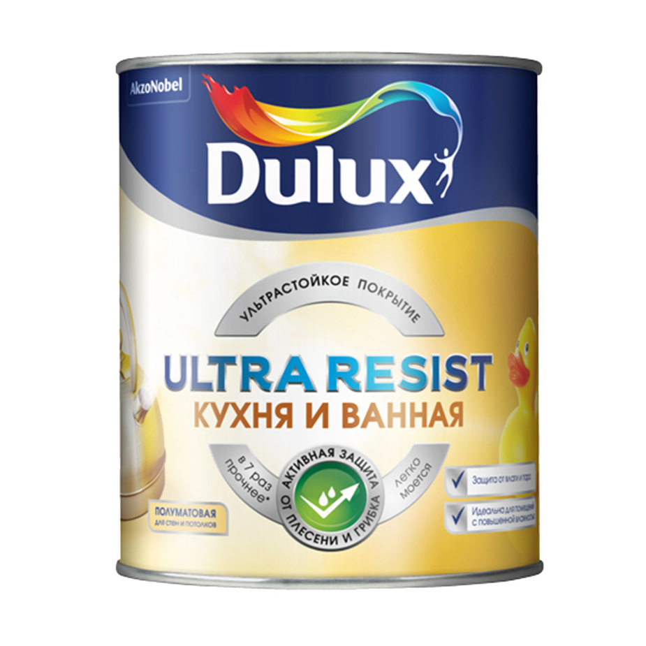 Краска моющаяся Dulux Ultra Resist кухня и ванная база BW белая 1 л