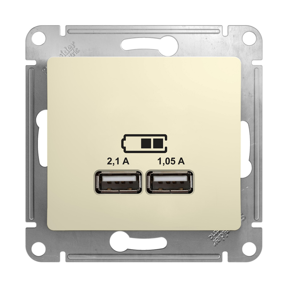 Розетка usb Schneider Electric Glossa GSL000233 скрытая установка бежевая IP20 два модуля USB