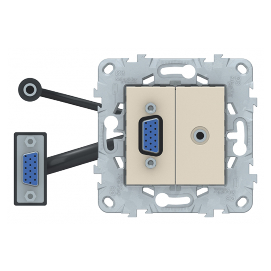 Розетка HDMI Schneider Electric Unica NEW NU593244 скрытая установка бежевая модули HD15 и mini Jack