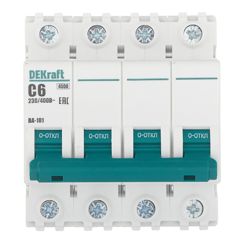 Автоматический выключатель Dekraft BA-101 (11088DEK) 4Р 6А тип C 4,5 кА 230-400 В на DIN-рейку