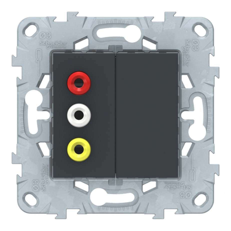 Розетка аудио Schneider Electric Unica NEW NU543154 скрытая установка антрацит 3 выхода RCA