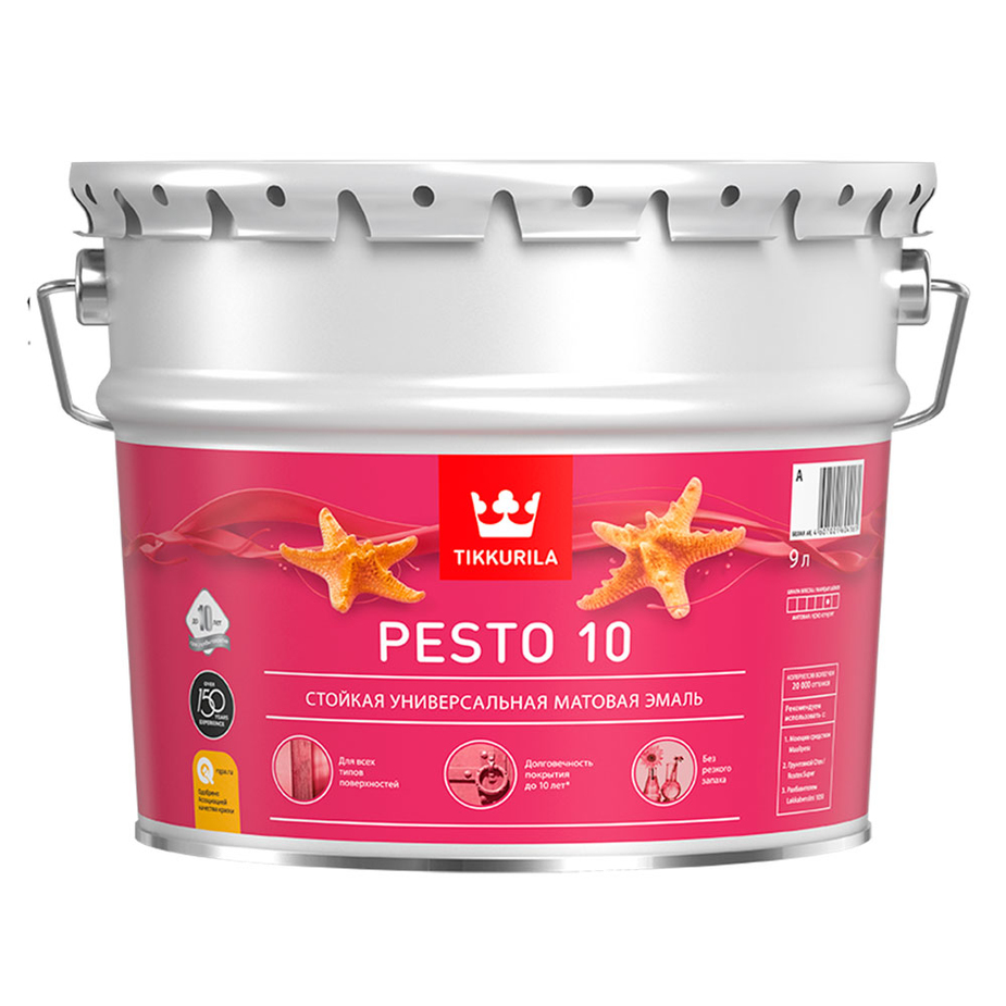 Эмаль алкидная Tikkurila Pesto 10 основа А матовая 9 л