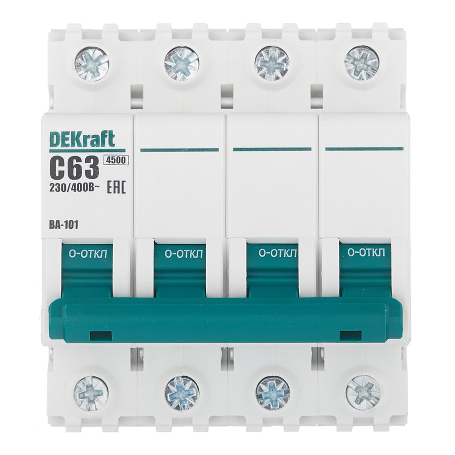 Автоматический выключатель Dekraft BA-101 (11096DEK) 4Р 63А тип C 4,5 кА 230-400 В на DIN-рейку