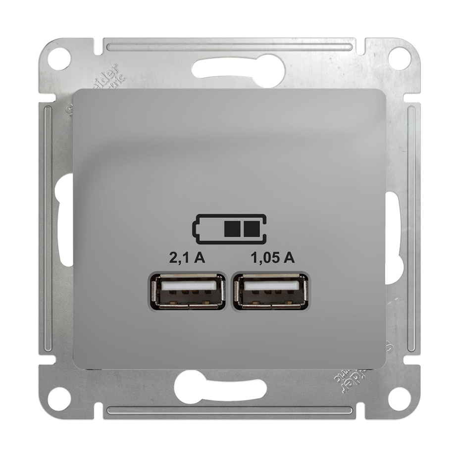 Розетка usb Schneider Electric Glossa GSL000333 скрытая установка алюминий IP20 два модуля USB