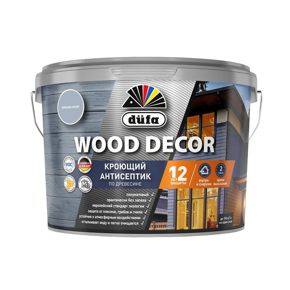 Антисептик Dufa Wood Decor кроющий декоративный для дерева пепельно-серый 2,5 л