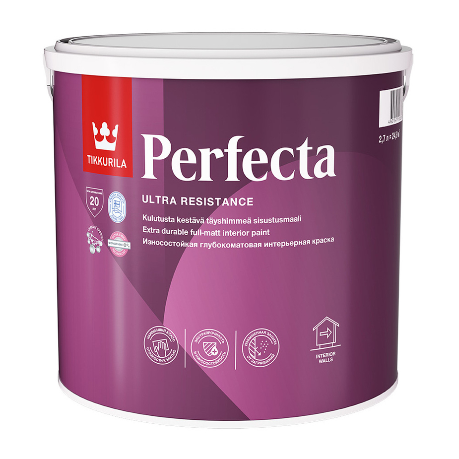 Краска моющаяся Tikkurila Perfecta база С бесцветная 2,7 л