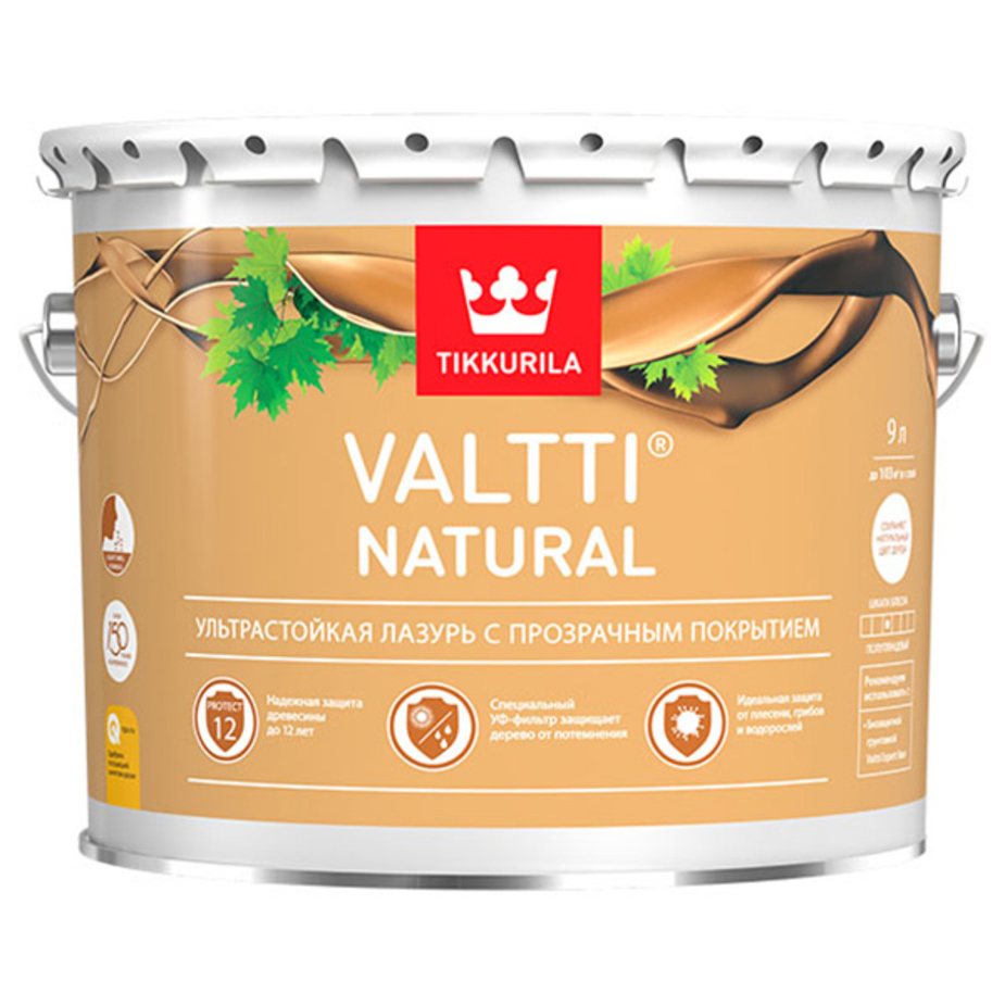 Антисептик Tikkurila Valtti Natural декоративный для дерева бесцветный 9 л