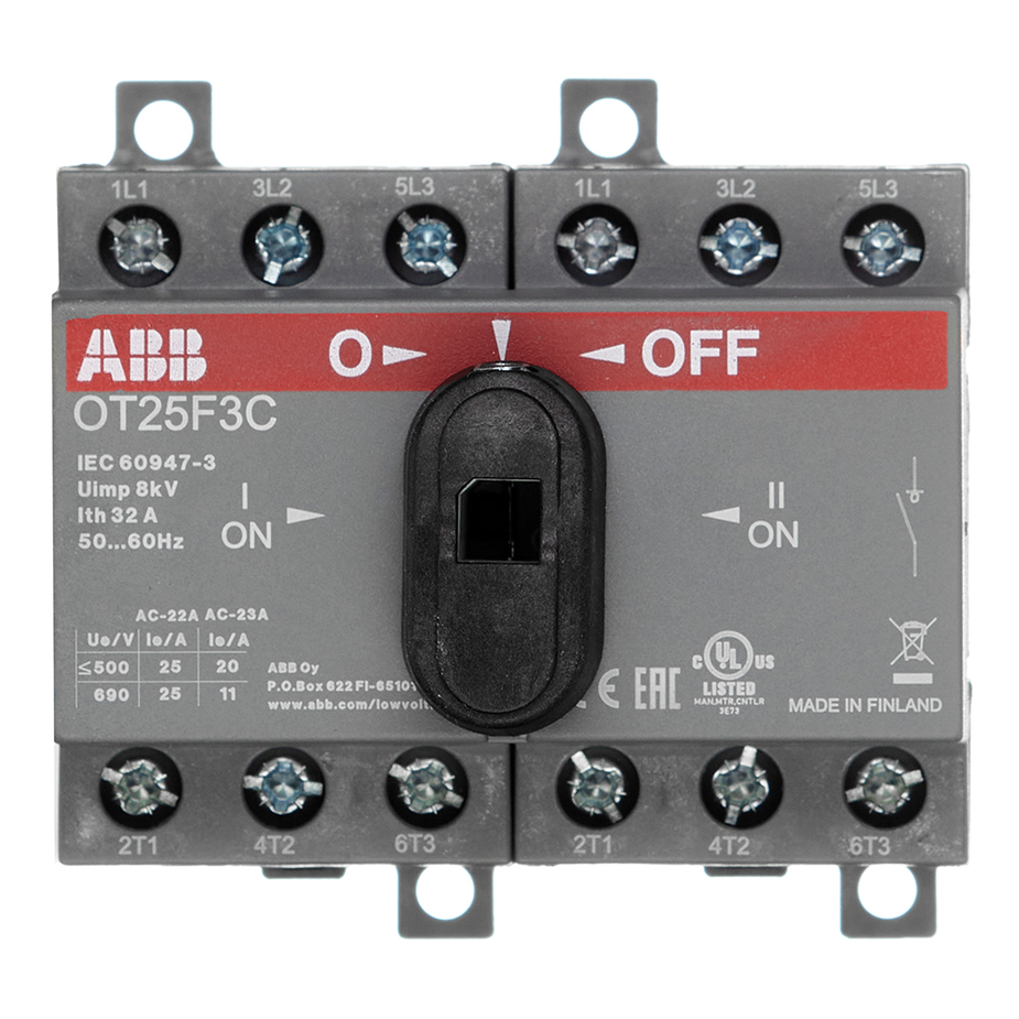 Рубильник реверсивный ABB OT25F3С (1SCA104863R1001) 3P 25А 690 В на DIN-рейку/монтажную плату с ручкой