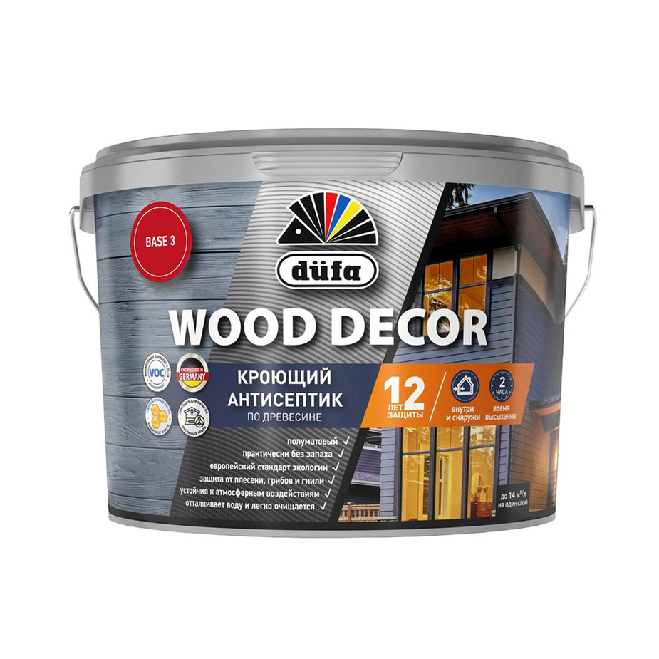 Антисептик Dufa Wood Decor кроющий биозащитный для дерева база 3 бесцветный 2,2 л