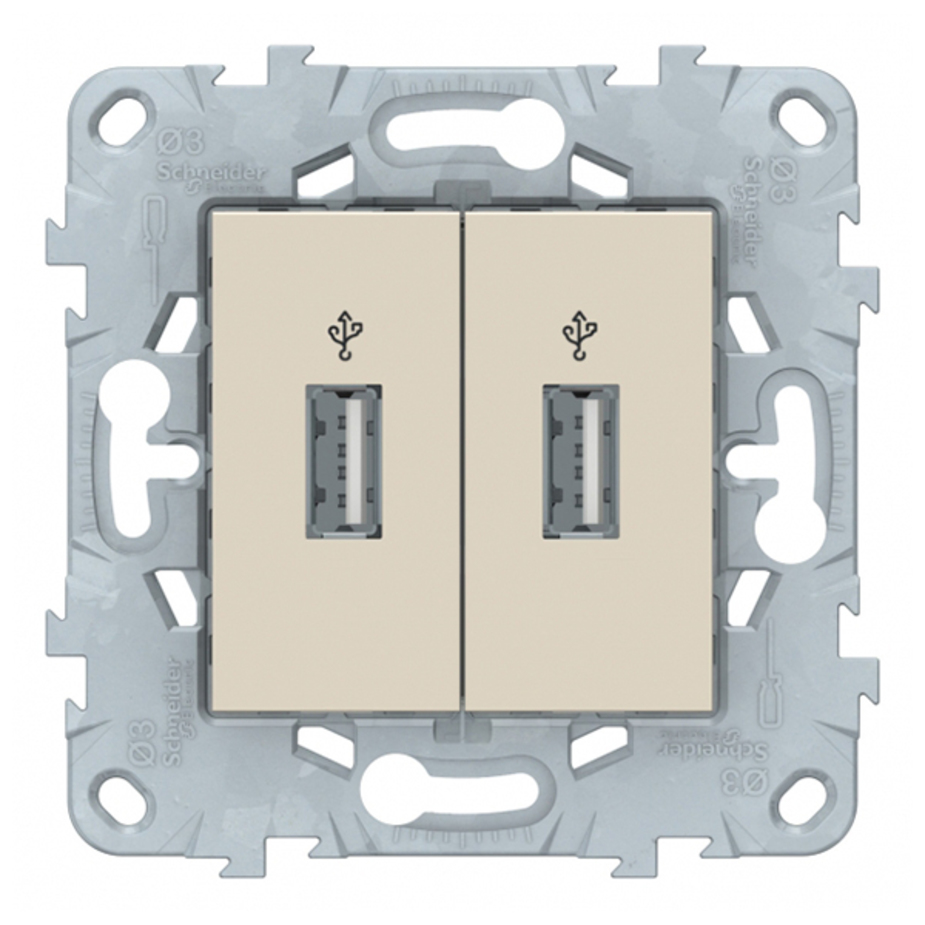 Розетка USB Schneider Electric Unica NEW NU542744 скрытая установка бежевая два информационных модуля