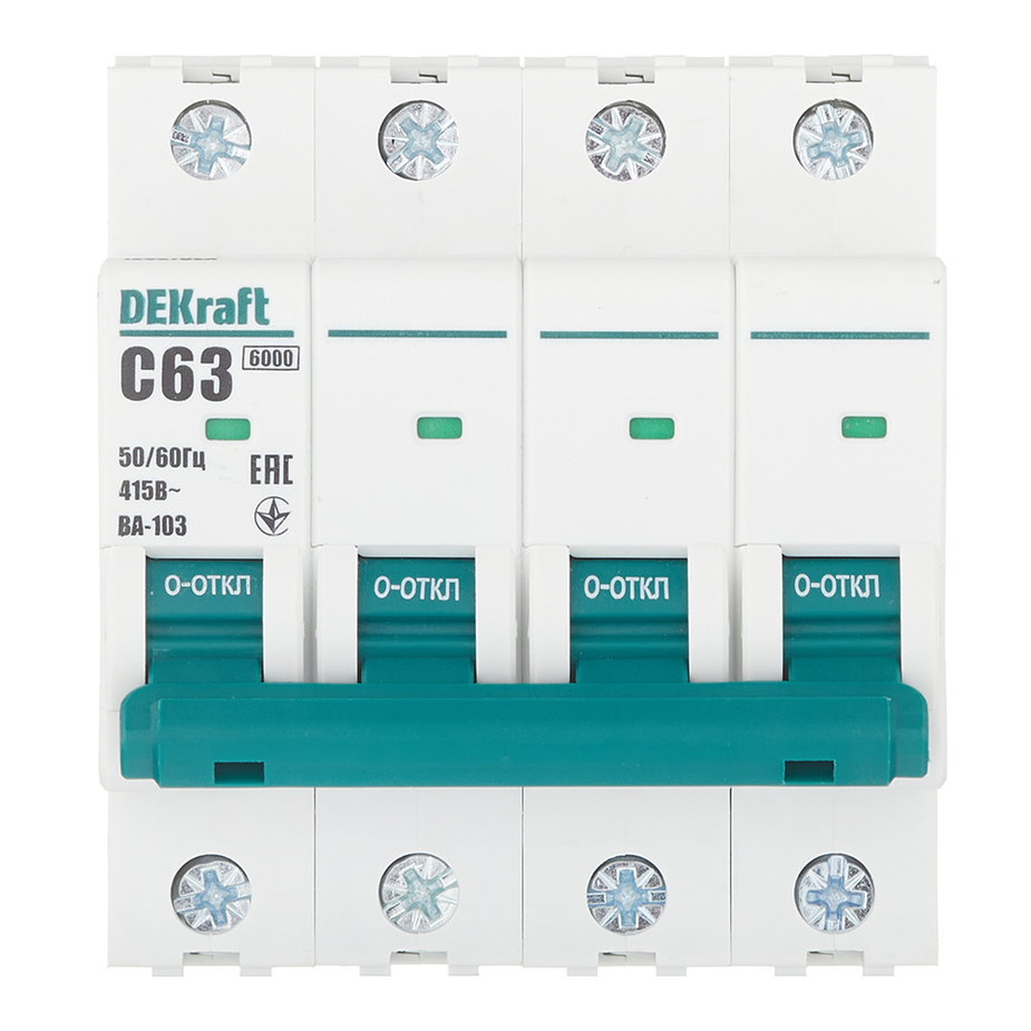 Автоматический выключатель Dekraft BA-103 (12327DEK) 4Р 6А тип C 6 кА 230-400 В на DIN-рейку