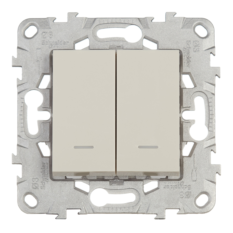 Переключатель Schneider Electric Unica NEW NU521344N двухклавишный на 2 направления скрытая установка бежевый с подсветкой