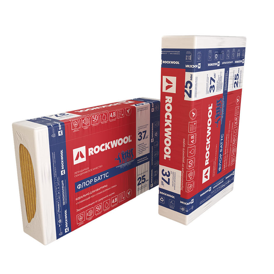 Шумоизоляция Rockwool Флор Баттс 25х600х1000 мм 4,8 кв.м