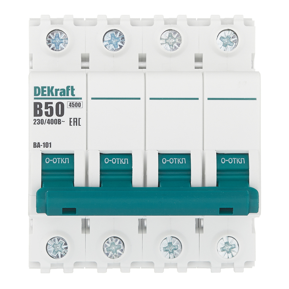 Автоматический выключатель Dekraft BA-101 (11047DEK) 4Р 50А тип B 4,5 кА 230-400 В на DIN-рейку