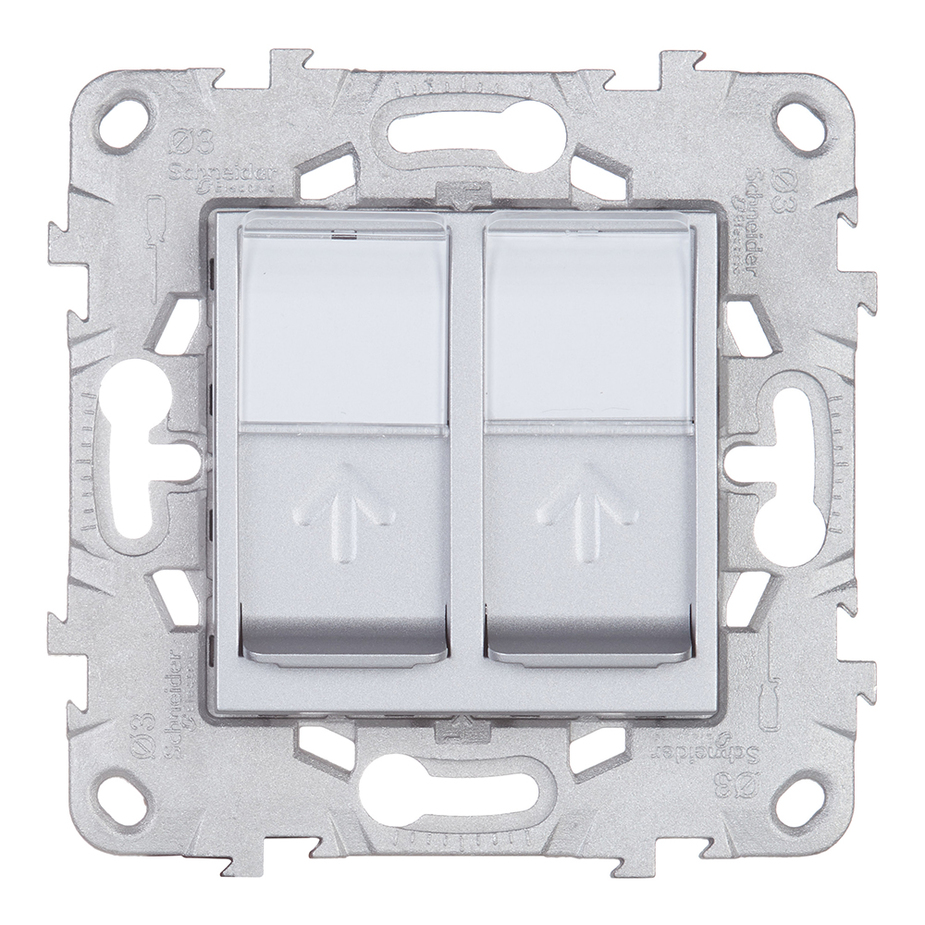 Розетка компьютерная Schneider Electric Unica NEW NU542030 скрытая установка алюминий модули RJ45 cat 5 и RJ45 cat 5е UTP