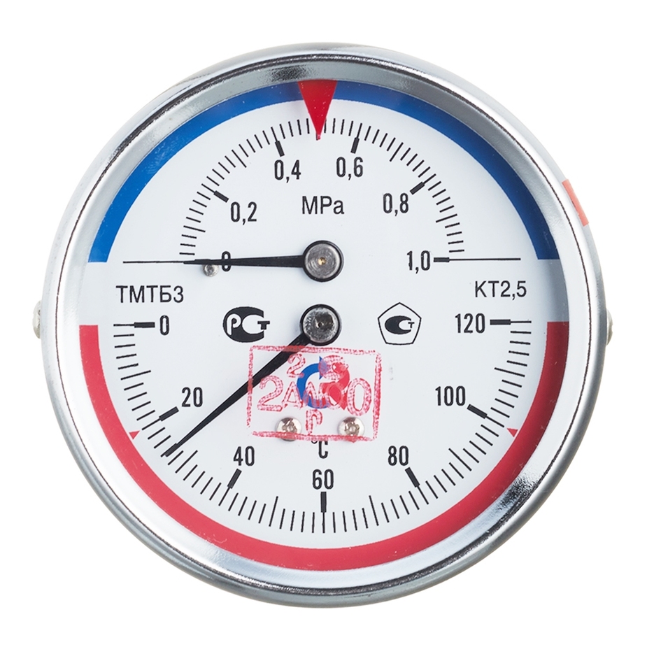 Термоманометр РОСМА ТМТБ-31Т.1 (2292) 1 1/2 НР(ш) аксиальный 10 бар d80 мм 120 С