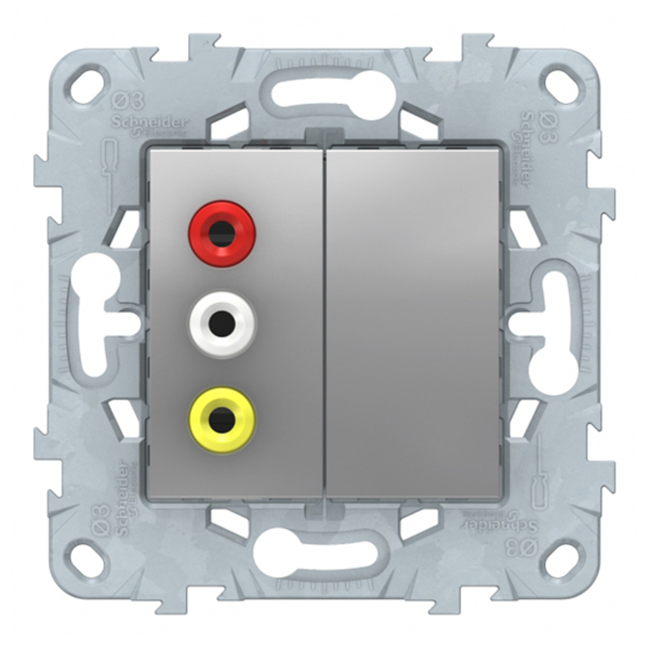 Розетка аудио Schneider Electric Unica NEW NU543130 скрытая установка алюминий 3 выхода RCA