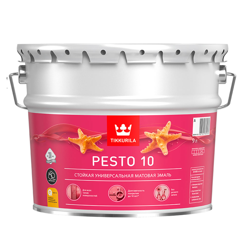 Эмаль алкидная Tikkurila Pesto 10 основа С матовая 9 л